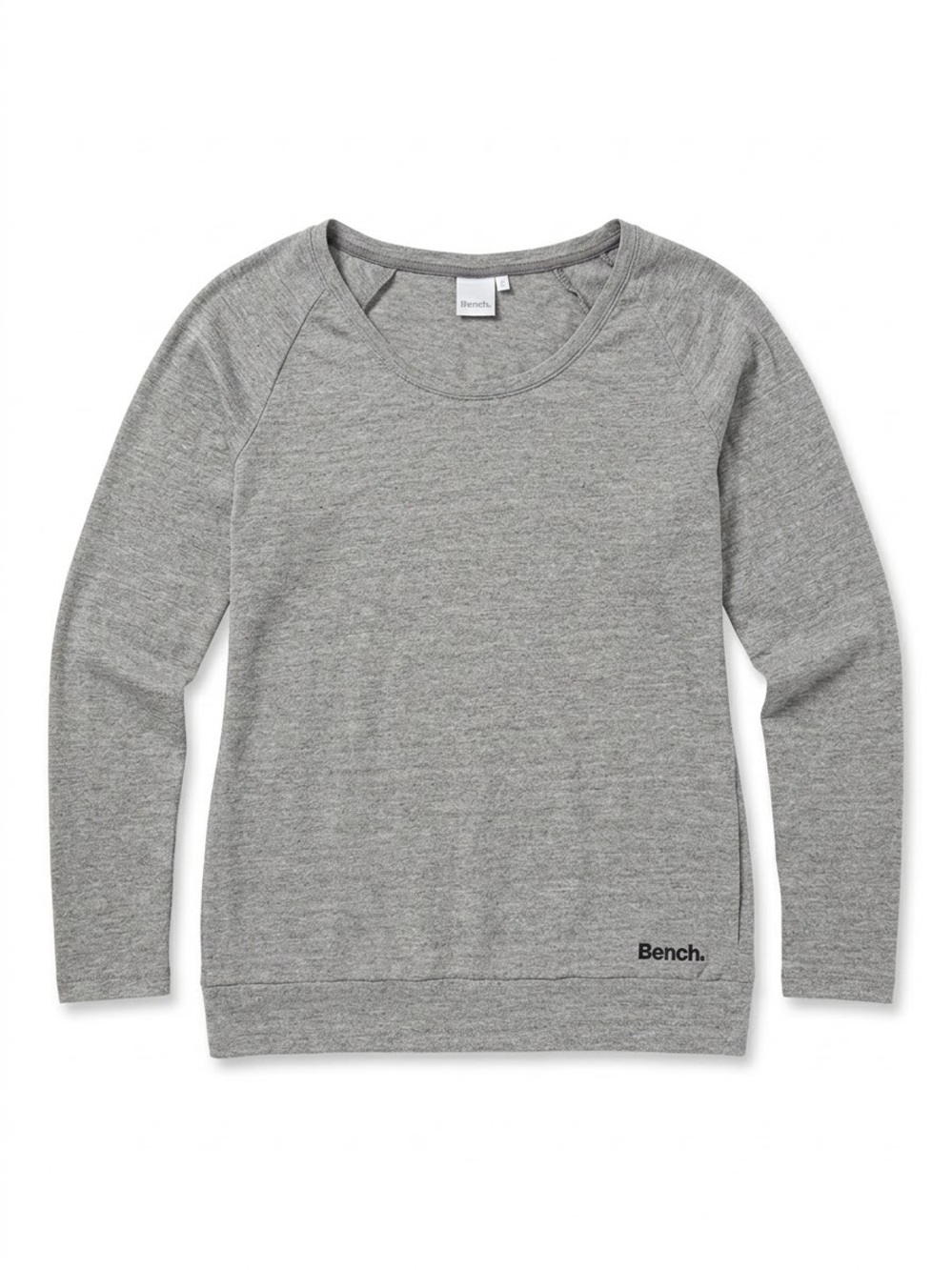 Bench Heather Grey Long Sleeve Scoop Neck Top Logo Pocket Size M
